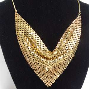 1990s Gold Tone Chainmail Cowl Neck Bib Necklace