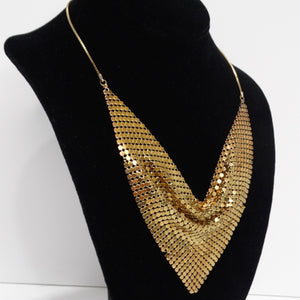 1990s Gold Tone Chainmail Cowl Neck Bib Necklace