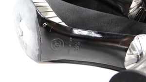 Chanel Black Satin Pumps With Silver-Tone Heels