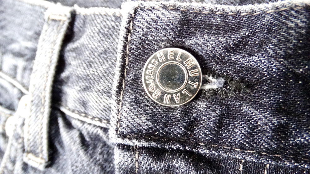 Helmut Lang Dark Grey Wash Embroidered Denim Mini Skirt
