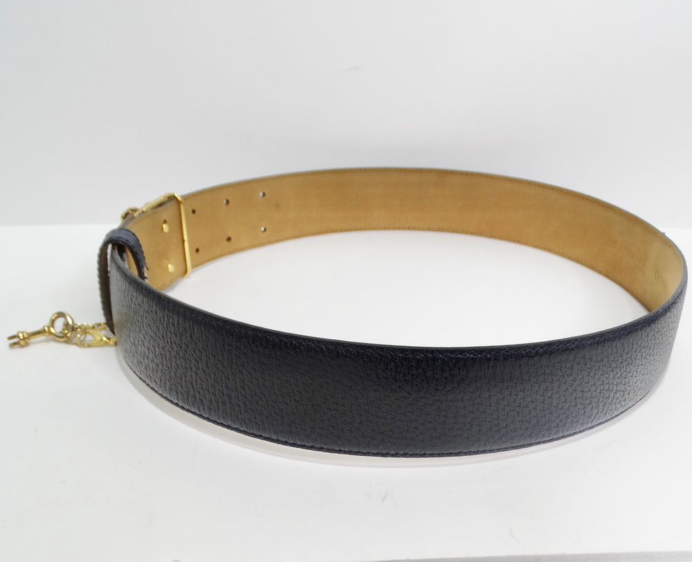 Moschino 90s Navy Leather Key Lock Belt