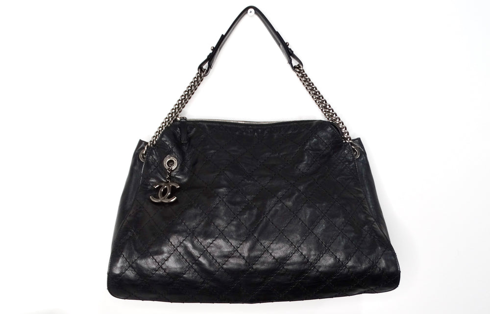 2013 Chanel Black CC Crave Quilted Calfskin Hobo Tote Bag