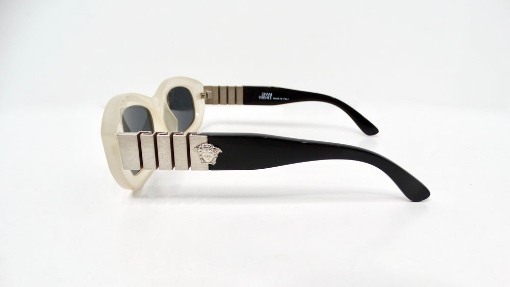 1990s Versace Off White Oval Frame Silver-Tone Medusa Sunglasses