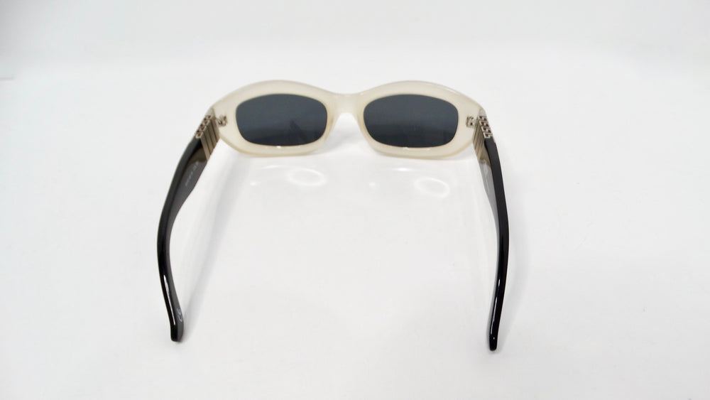 1990s Versace Off White Oval Frame Silver-Tone Medusa Sunglasses