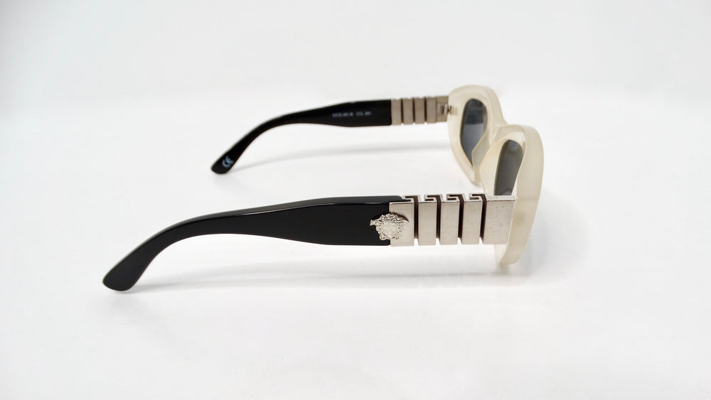 1990s Versace Off White Oval Frame Silver-Tone Medusa Sunglasses