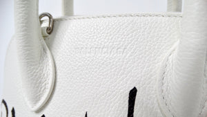 Balenciaga White Graffiti Logo Print Ville Leather XXS Mini Top Handle Bag