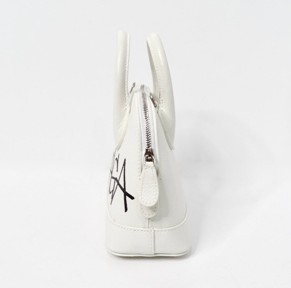 Balenciaga White Graffiti Logo Print Ville Leather XXS Mini Top Handle Bag