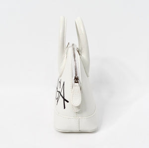 Balenciaga White Graffiti Logo Print Ville Leather XXS Mini Top Handle Bag