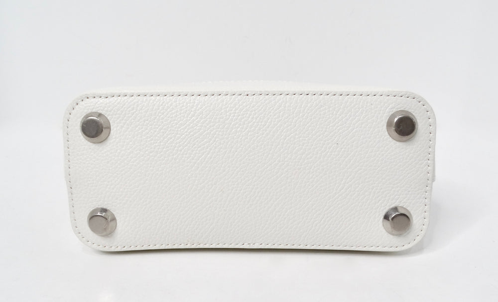 Balenciaga White Graffiti Logo Print Ville Leather XXS Mini Top Handle Bag