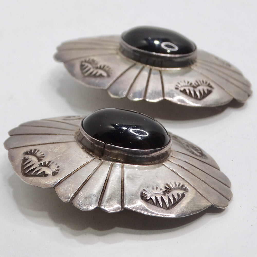 1970s Sterling Silver Onyx Statement Earrings