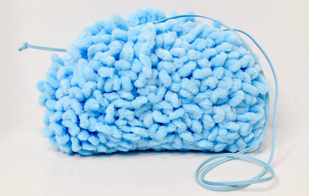 Balenciaga Veneta Chenille Mini Wave Sky Blue Pouch Clutch