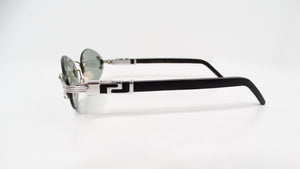 Vintage Porta Romana Handmade Black & Silver-Tone Rimless Oval Sunglasses