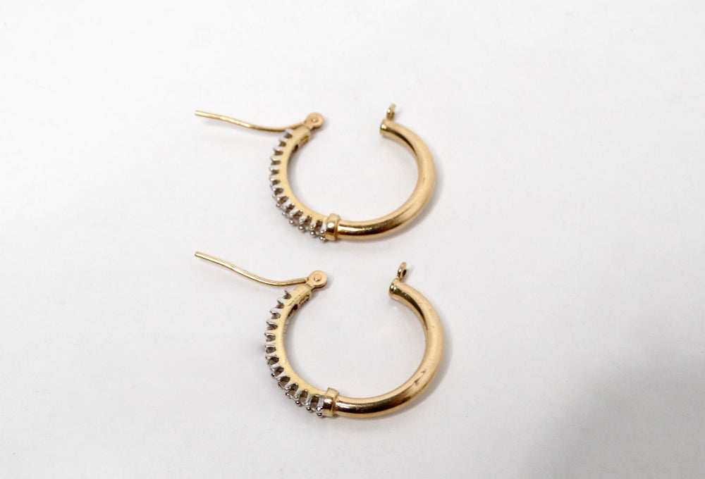 14k Yellow & White Gold Small Hoop Earrings With Diamonds