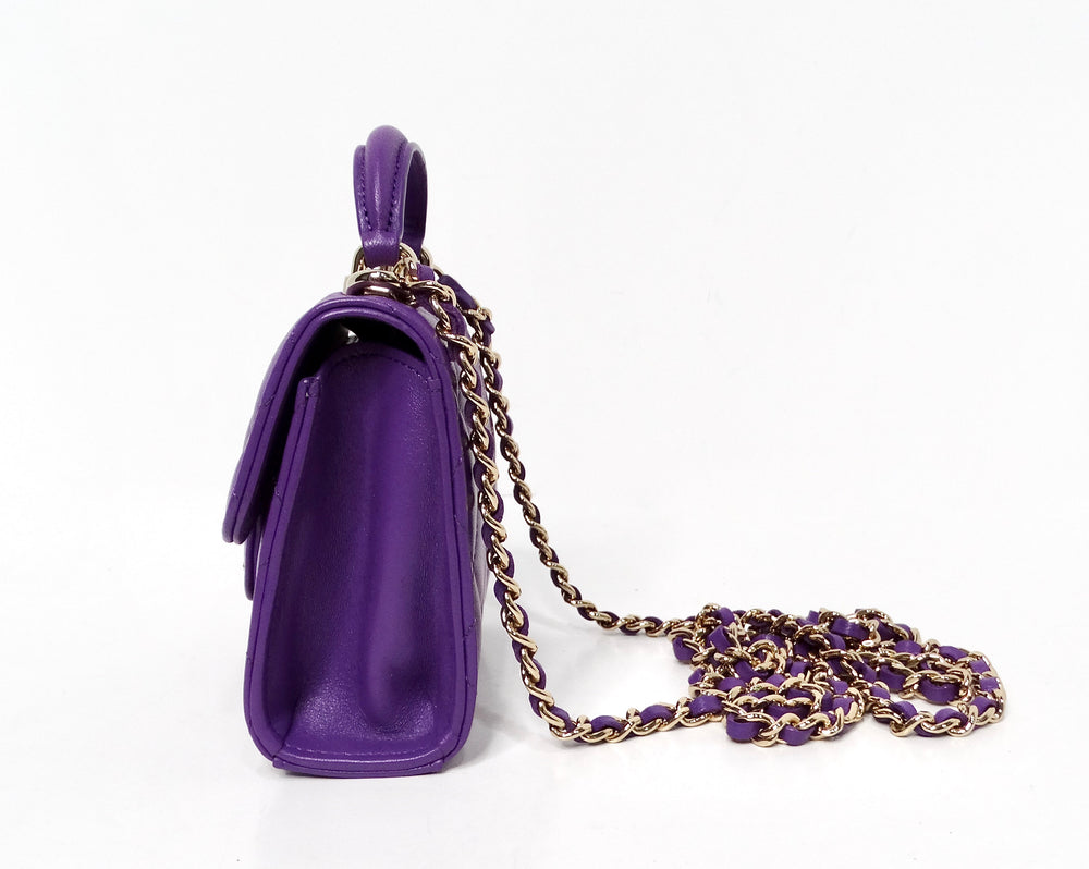 Chanel Purple Lambskin Quilted Leather Mini Kelly Bag With Mirror