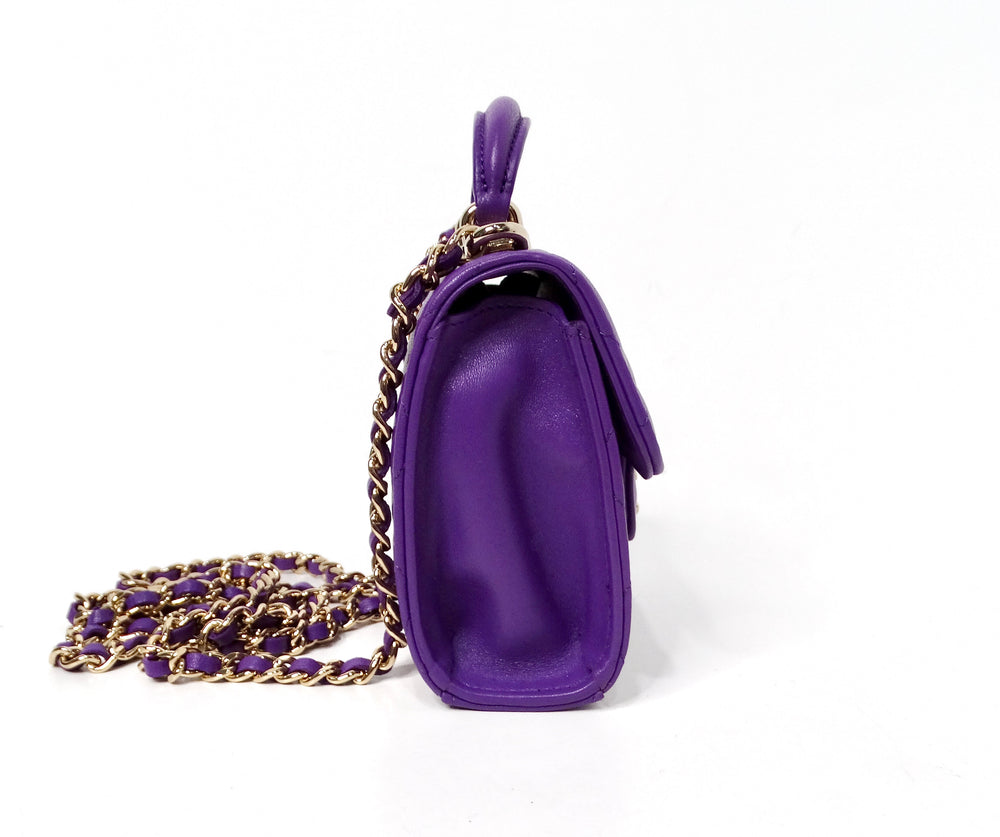 Chanel Purple Lambskin Quilted Leather Mini Kelly Bag With Mirror