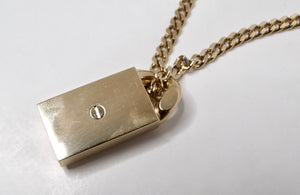 Chanel Gold-Tone Crystal Dog Tag Style Pendent Chain Necklace