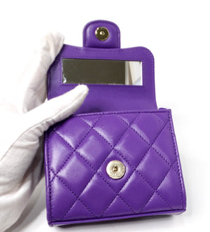 Chanel Purple Lambskin Quilted Leather Mini Kelly Bag With Mirror