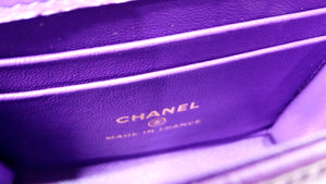 Chanel Purple Lambskin Quilted Leather Mini Kelly Bag With Mirror
