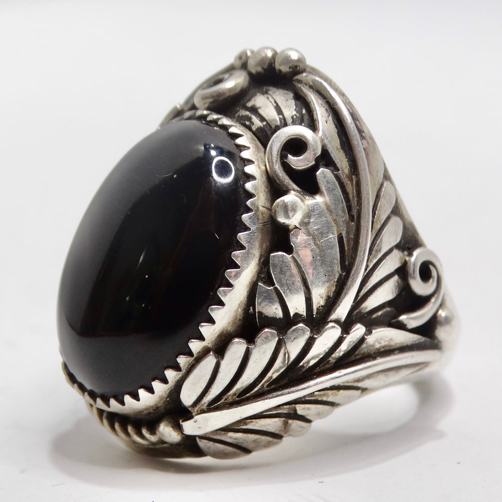1970s Native American Silver Onyx Ring