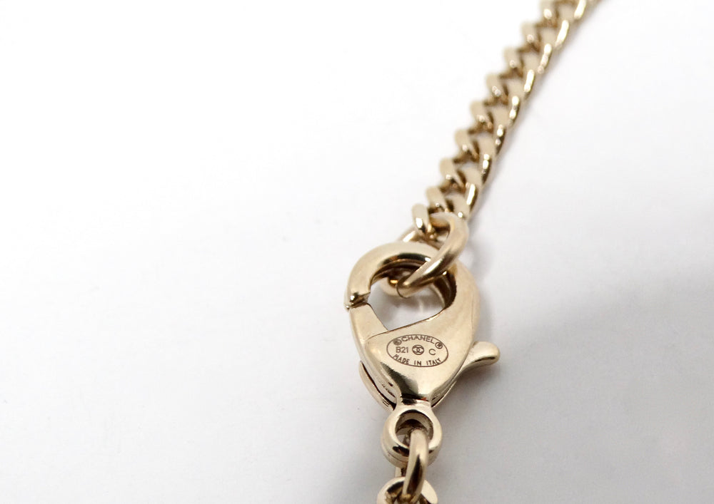 Chanel Gold-Tone Crystal Dog Tag Style Pendent Chain Necklace