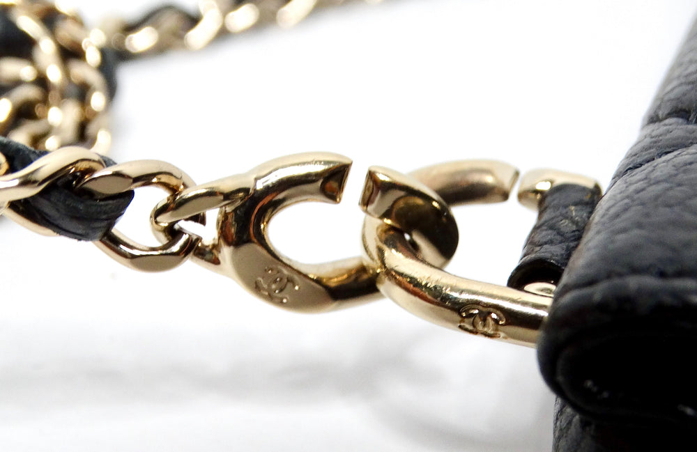 Chanel Black Caviar Quilted Leather Pearl Crush iPhone 15 Pro Case With Chain