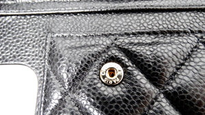 Chanel Black Caviar Quilted Leather Pearl Crush iPhone 15 Pro Case With Chain