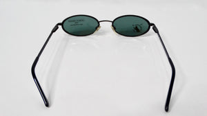 1990s Giorgio Armani Blue Tinted Black Metal Skinny Oval Sunglasses