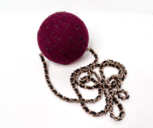 Chanel Tweed Burgundy Minaudiere Sphere Clutch With Chain