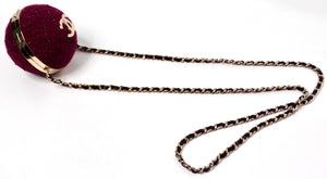 Chanel Tweed Burgundy Minaudiere Sphere Clutch With Chain
