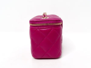 Chanel Fuchsia Quilted Lambskin Mini Vanity Bag With Chain