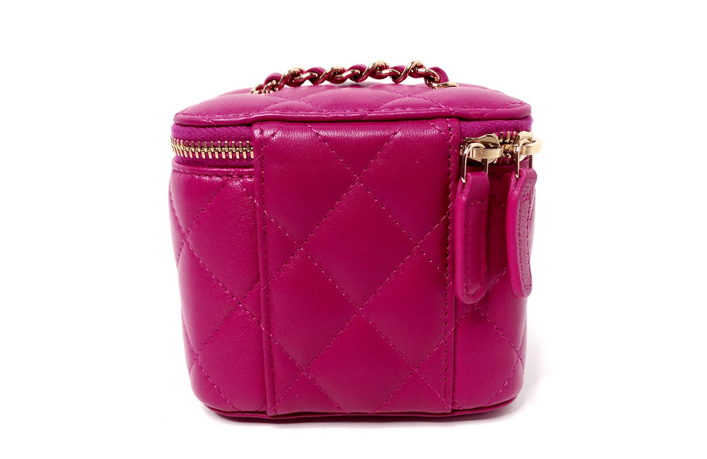 Chanel Fuchsia Quilted Lambskin Mini Vanity Bag With Chain