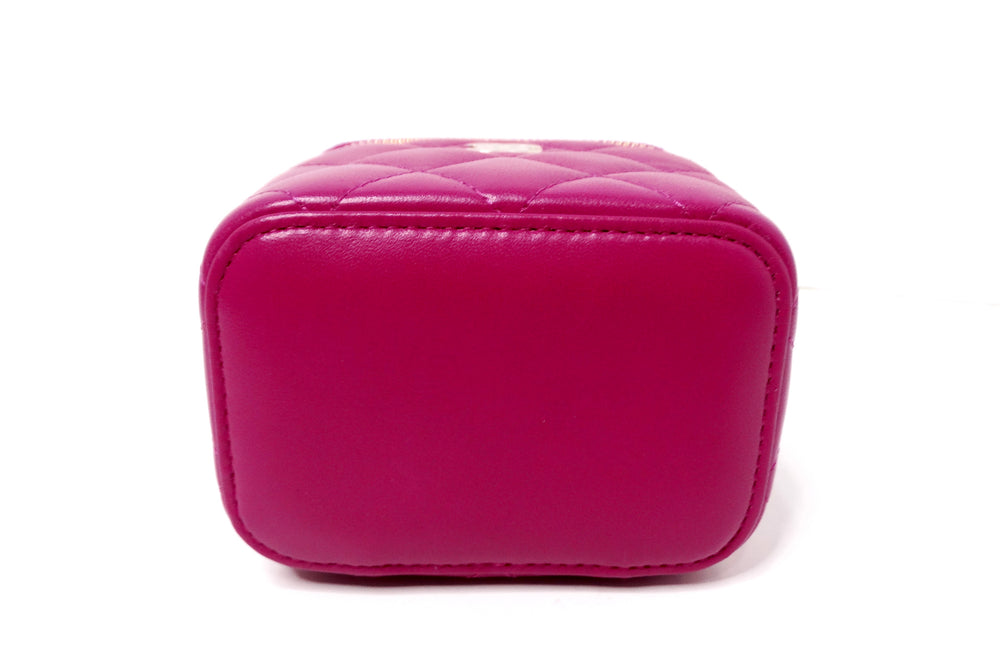 Chanel Fuchsia Quilted Lambskin Mini Vanity Bag With Chain