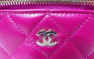 Chanel Fuchsia Quilted Lambskin Mini Vanity Bag With Chain