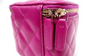 Chanel Fuchsia Quilted Lambskin Mini Vanity Bag With Chain