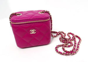 Chanel Fuchsia Quilted Lambskin Mini Vanity Bag With Chain