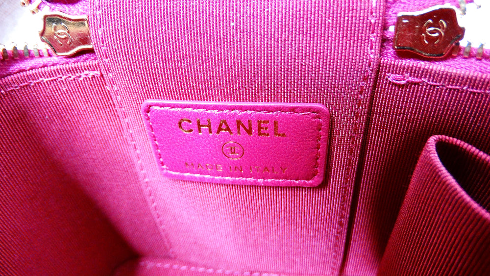 Chanel Fuchsia Quilted Lambskin Mini Vanity Bag With Chain
