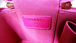 Chanel Fuchsia Quilted Lambskin Mini Vanity Bag With Chain