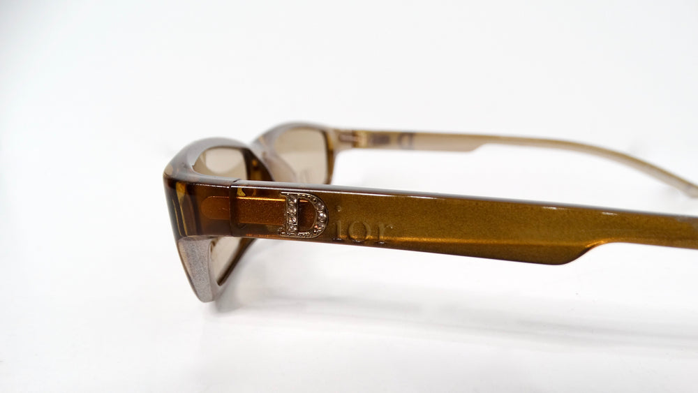 1990s Christian Dior Brown Rectangular Sunglasses With Rhinestones