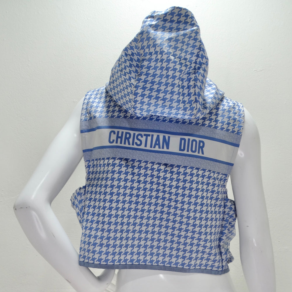Christian Dior Sleeveless Hooded Vest White & Blue Houndstooth