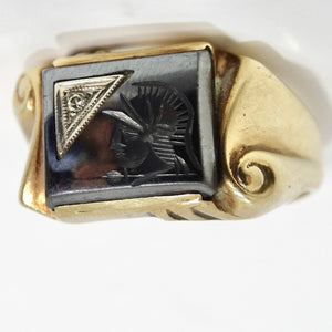 10K Gold 1960s Diamond Onyx Roman Soldier Ring