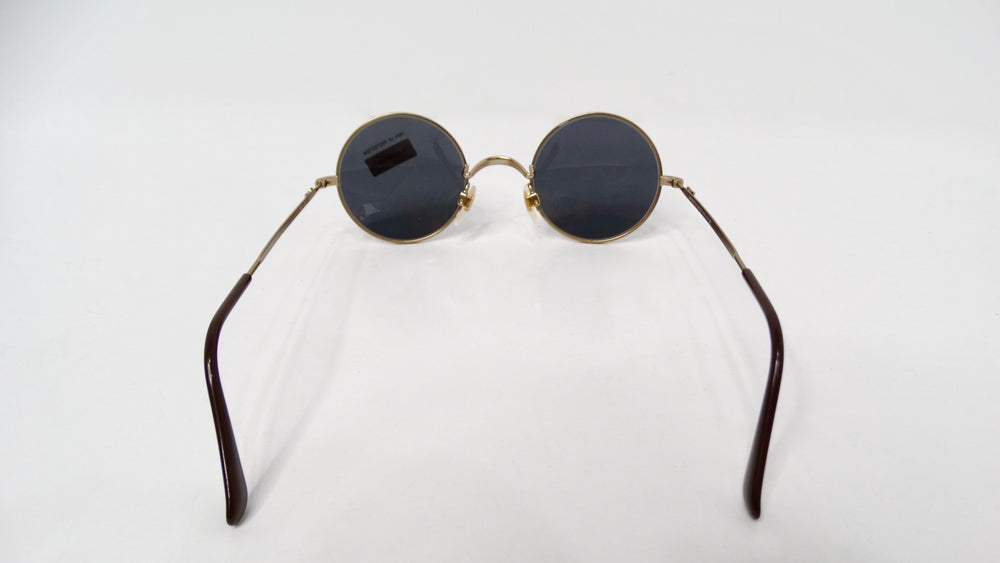 1990s Emporio Armani Black Round Frame Gold-Tone Metal Sunglasses