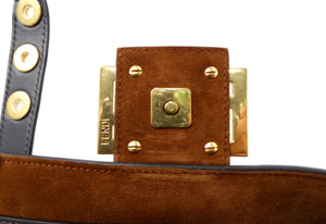 Fendi Brown Suede Leather Trimmed Cage Baguette Shoulder Bag circa 2019