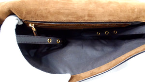 Fendi Brown Suede Leather Trimmed Cage Baguette Shoulder Bag circa 2019