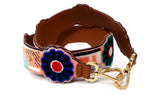 Fendi Velvet Multicolor Floral Logo Leather Bag Strap