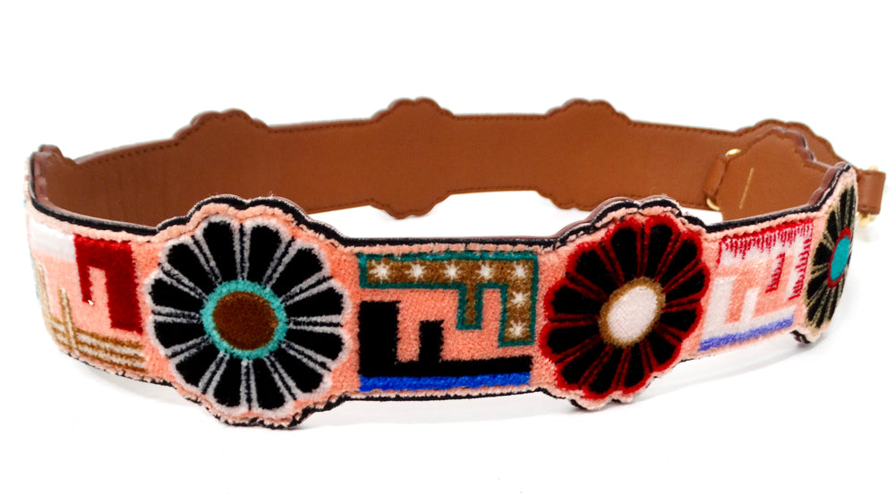 Fendi Velvet Multicolor Floral Logo Leather Bag Strap