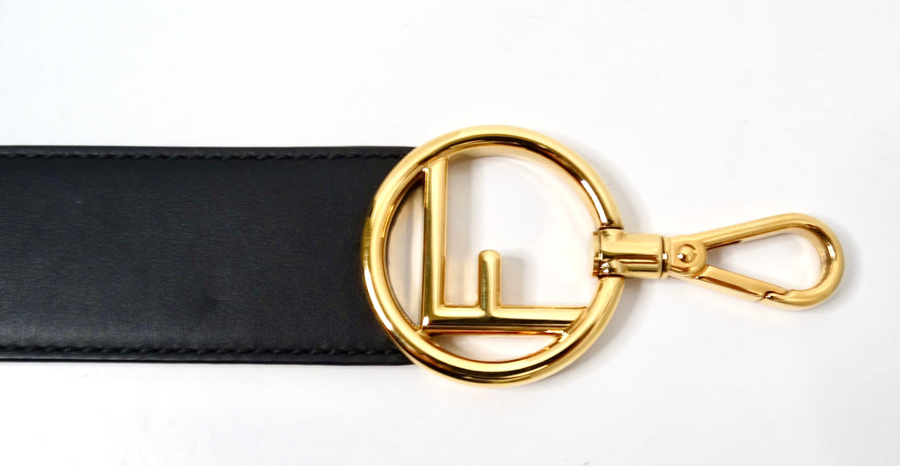 Fendi Black Leather Two-Toned Logo Small Bag Strap