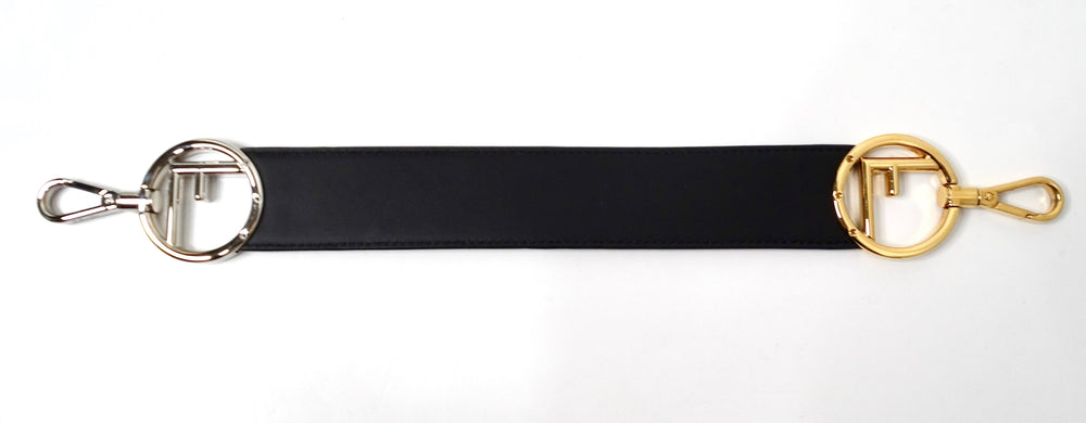 Fendi Black Leather Two-Toned Logo Small Bag Strap