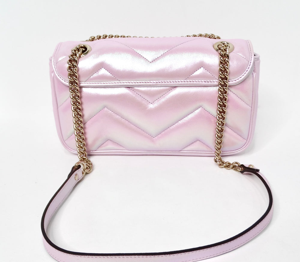 Gucci Pink Iridescent Nappa Chevron Matelasse GG Shoulder Bag