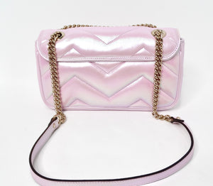 Gucci Pink Iridescent Nappa Chevron Matelasse GG Shoulder Bag