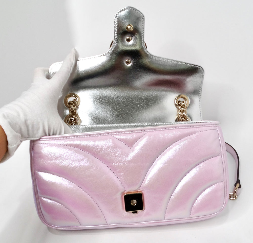 Gucci Pink Iridescent Nappa Chevron Matelasse GG Shoulder Bag